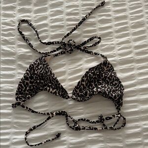 H&M Leopard Print Triangle Bikini Top in Black and Tan